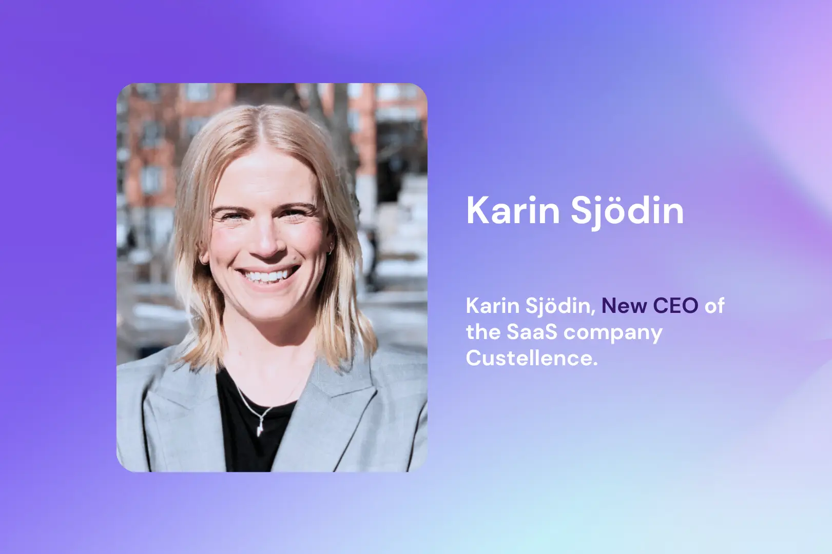 A picture of Karin Sjödin CEO, smiling outdoor in the sun.