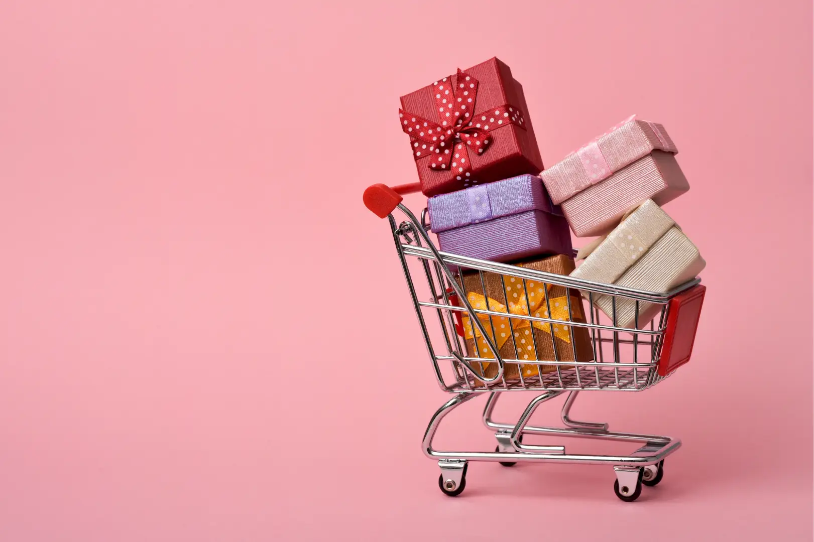 Shopping cart with presents inside showcasing the retail customer journey.