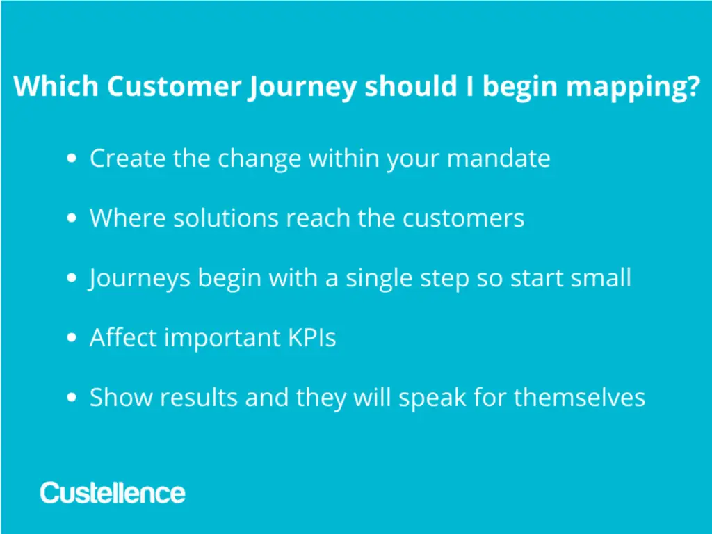 A 5 bulletpoints list, showing good advices of which customer journeys to start with.