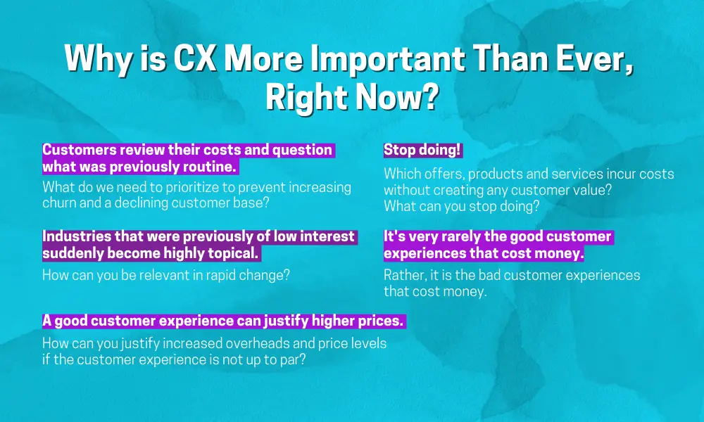 A map with different answers of the question why is CX important right now.